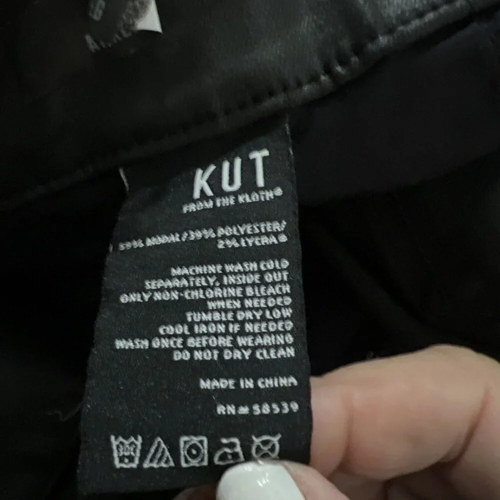 KUT FROM THE KLOTH Sz 12L Reese Black Faux Leather Zip Ankle Straight‎ Leg Pants
